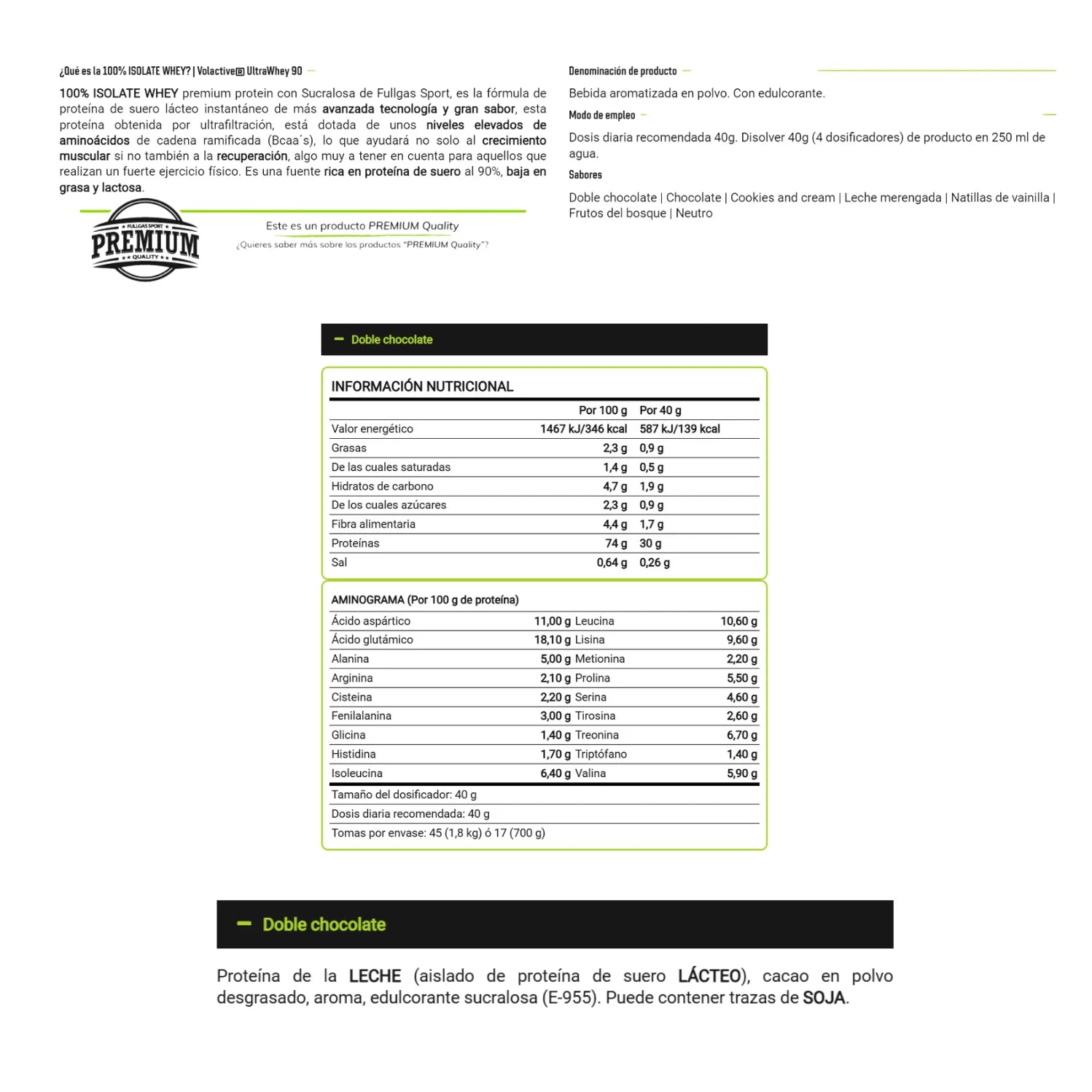 Fullgas -100% isolate whey * 900g - * raw material lacprodan sp-9225 (arla foods). Gluten free. Various flavors