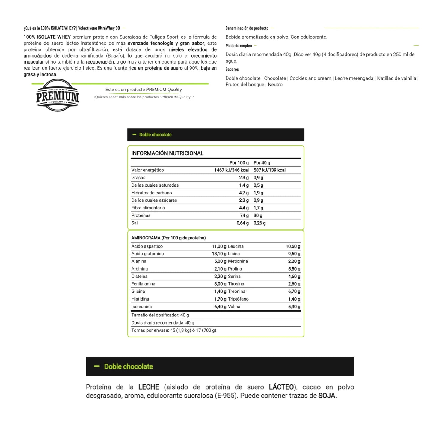 Fullgas -100% isolate whey * 900g - * raw material lacprodan sp-9225 (arla foods). Gluten free. Various flavors