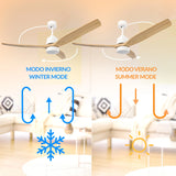 OstarkDom Ceiling Fan with Light 132cm, remote control, silent DC motor with 6 speeds, CCT dimmable LED light, timer function, modern aluminum and wood design, ideal for living rooms and bedrooms.