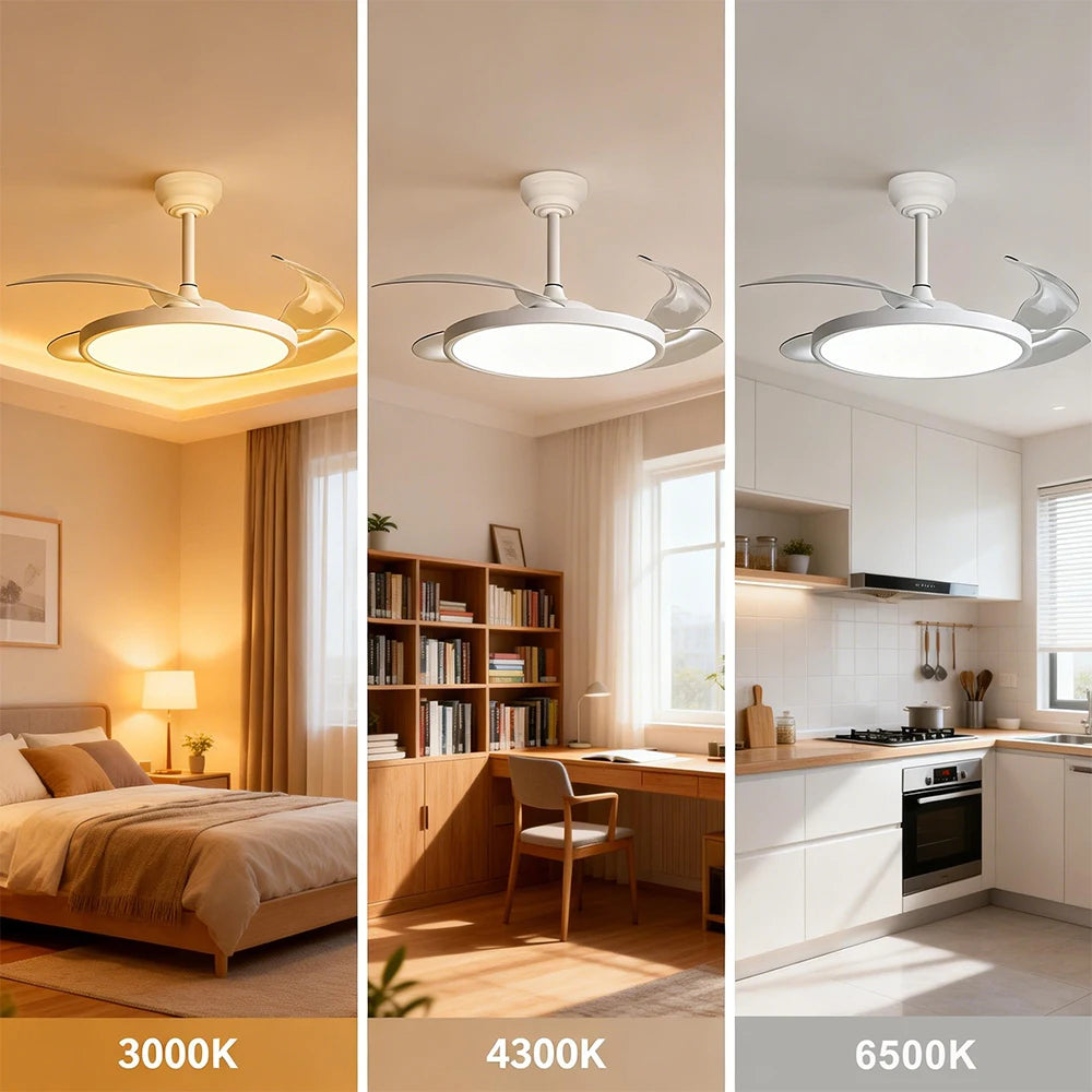 OstarkDom Ceiling Fan with Light 132cm, remote control, silent DC motor with 6 speeds, CCT dimmable LED light, timer function, modern aluminum and wood design, ideal for living rooms and bedrooms.