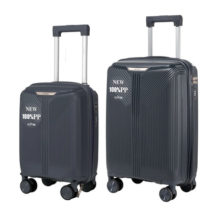 S7 STAR 2-piece suitcase set with lightweight polypropylene, featuring silent spinner wheels, 3-height lockable handle, combination locks, and a toiletry bag, ideal for travel and available in large, medium, and cabin sizes.