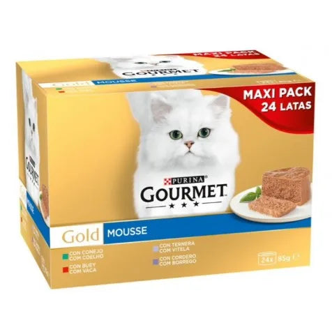 Purina gourmet gold mousse assorted pack cat meat cans 24 x 85 gr