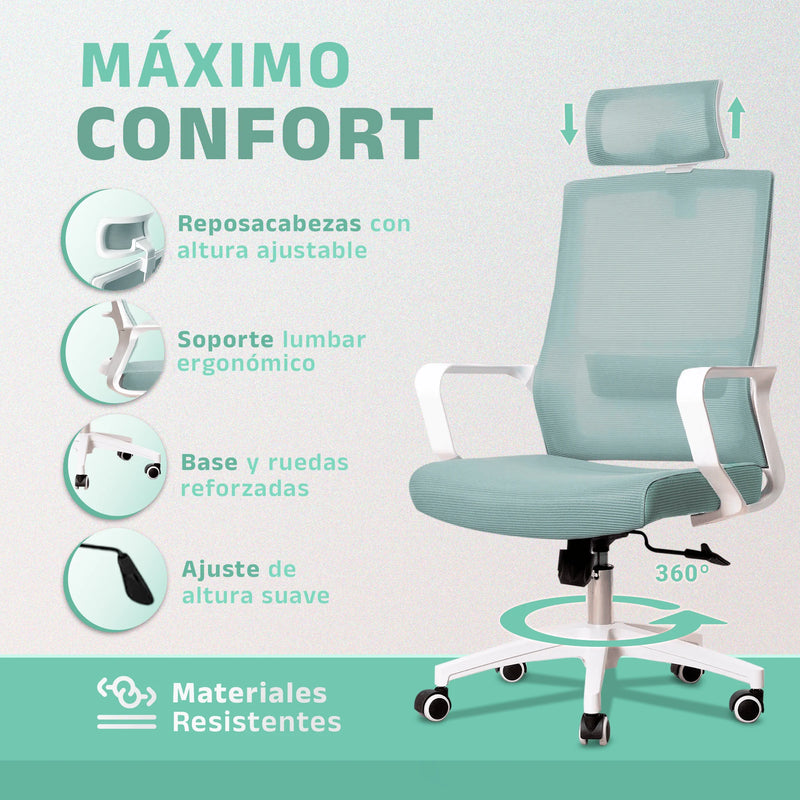 Jupplies ergonomic desk chair adjustable and recliner office chair with lumbar support, adjustable headrest, breathable mesh, 360 swivel wheels °   Supports up to 100kg