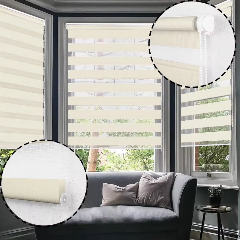Roller blind, double layer night and day, 60-160x180cm, easy to install, for windows and doors, translucent and opaque