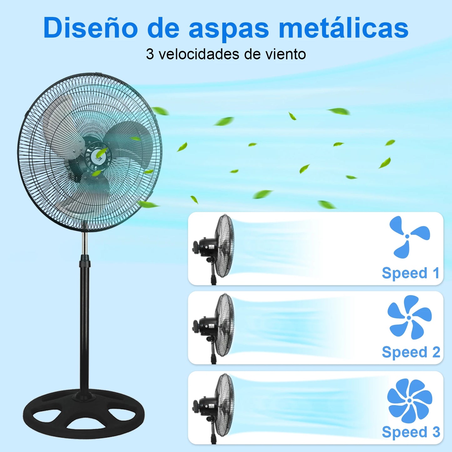 Powerful silent standing fan 80w and 18"" adjustable height 58-90cm and 3 speeds. New with metallic blades |   Artree