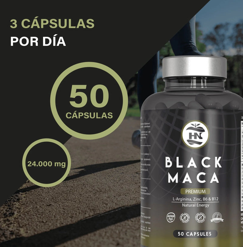 Hn - healthy nutrition black andina peruvian maca with l arginine - high concentration - vitamins b6 and b12 help reduce tiredness and fatigue - maca for men and women (50 caps)