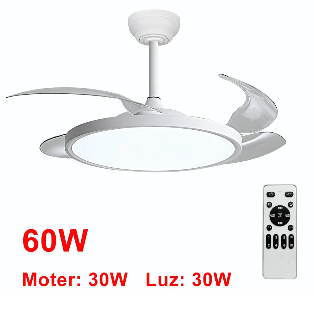OstarkDom Ceiling Fan with Light 132cm, remote control, silent DC motor with 6 speeds, CCT dimmable LED light, timer function, modern aluminum and wood design, ideal for living rooms and bedrooms.