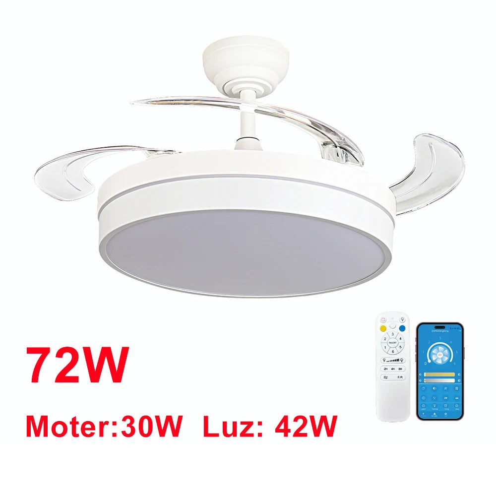 OstarkDom Ceiling Fan with Light 132cm, remote control, silent DC motor with 6 speeds, CCT dimmable LED light, timer function, modern aluminum and wood design, ideal for living rooms and bedrooms.