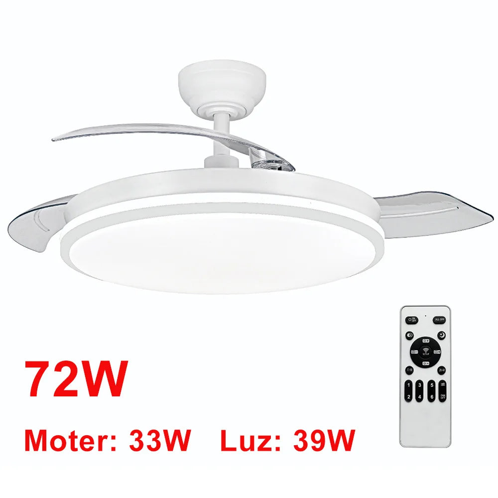 OstarkDom Ceiling Fan with Light 132cm, remote control, silent DC motor with 6 speeds, CCT dimmable LED light, timer function, modern aluminum and wood design, ideal for living rooms and bedrooms.
