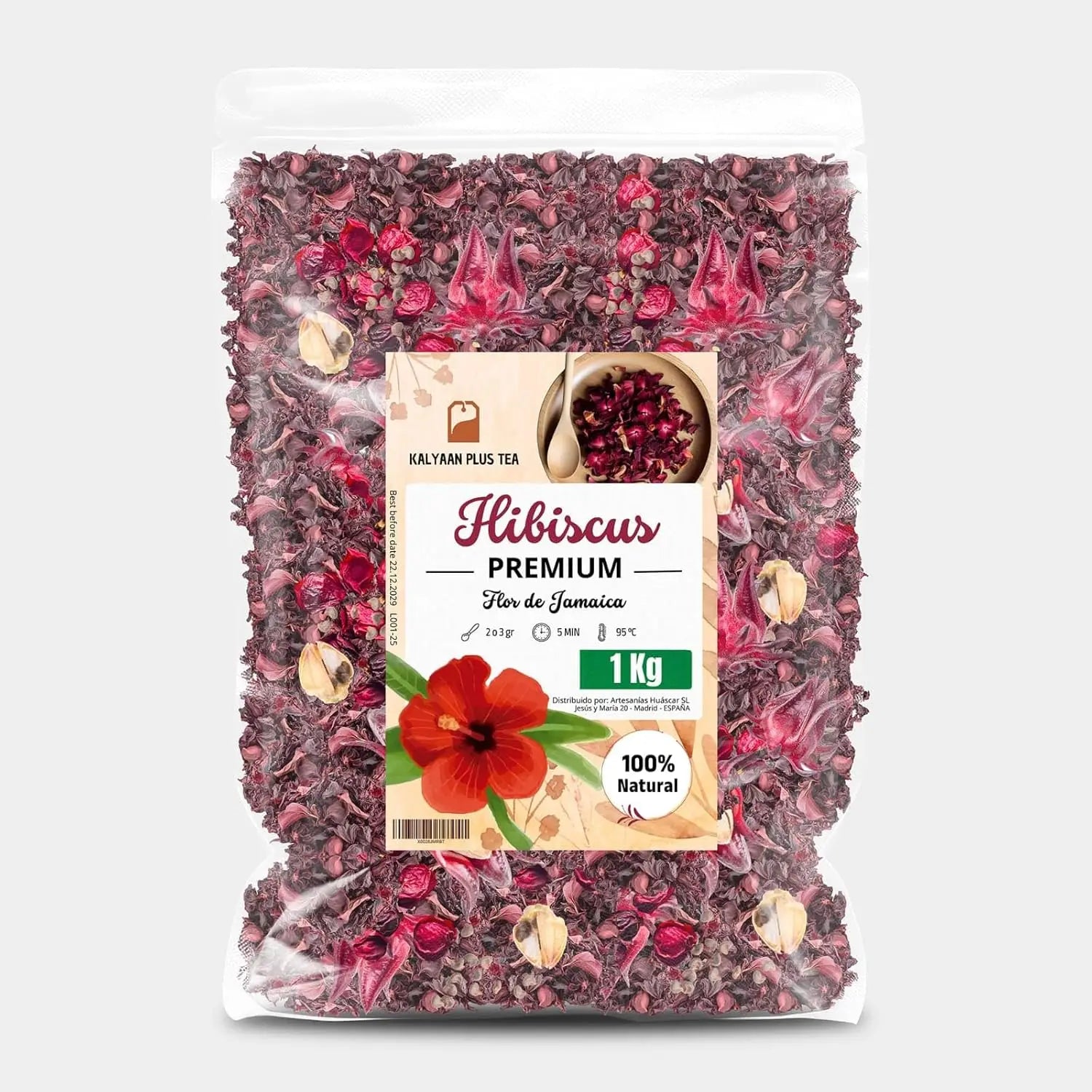 Flor de hibisco - 1 quilo - formato XXL - hibisco 1000g - chá de hibisco - hibisco (flor da Jamaica) - chá Kalyaan Plus - infusões para beber quente ou frio - receitas com hibisco - hibisco - flor de hibisco inteira a gran