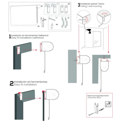 Ecommerc3 easyfix roller blind smooth translucent various sizes - tool-free blind various colors - blind without drill various colors - easyfix blind