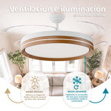 OstarkDom Ceiling Fan with Light 132cm, remote control, silent DC motor with 6 speeds, CCT dimmable LED light, timer function, modern aluminum and wood design, ideal for living rooms and bedrooms.