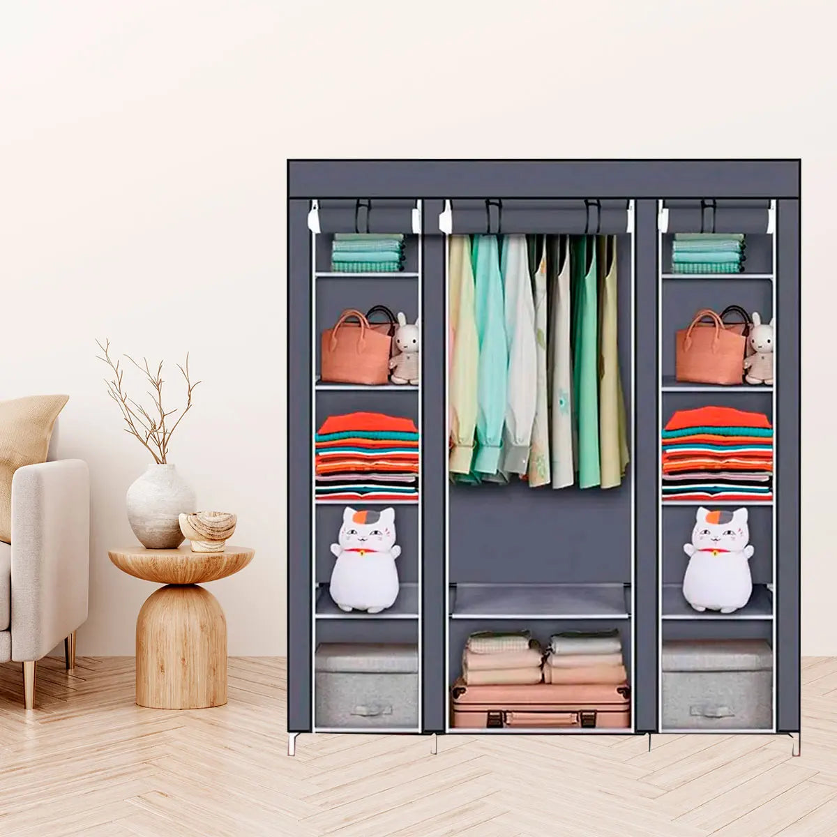 Nyana Home Fabric Dressing Cabinet 170x150x45cm, 3 doors, 11 holes, 1 wardrobe