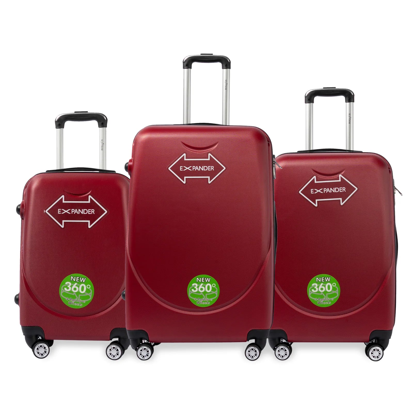 S7 STAR ABS luggage set with 4 pieces of suitcases in sizes 18/20/24/28 inches featuring 360° silent wheels, durable ABS material, and organized interior compartments for business and travel.