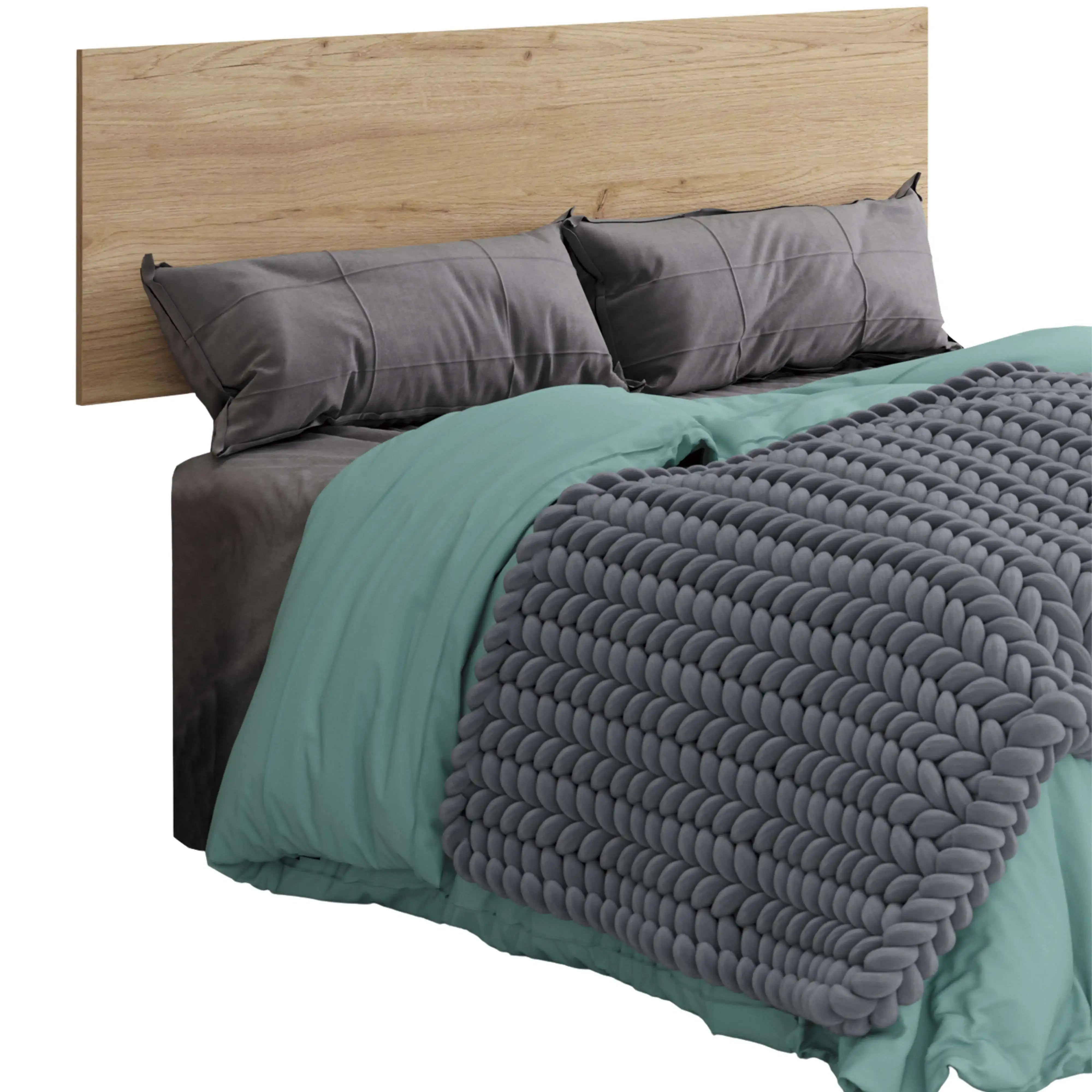 Miroytengo Clim Bed Headboard in Gold Oak Melamine, 160 cm wide, suitable for 135 cm and 150 cm beds, featuring modern industrial design with wall mounting hardware included.