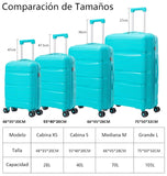 Artree 4-Piece Set of Rigid Travel Suitcases with Security Lock and 360° Double Wheels, featuring durable polypropylene construction, organized interior compartments, and lightweight design, perfect for family trips.