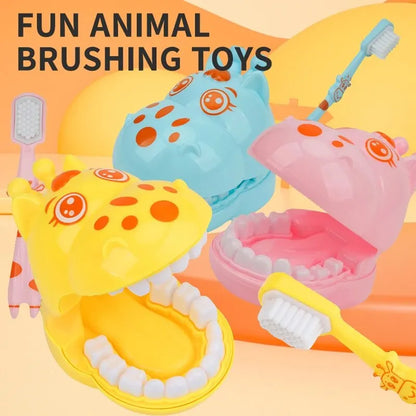 Cepillo de dientes para niños en edad preescolar, ayuda para el cepillado de dientes, modelo de diente, dibujo animado de jirafa, educación infantil, juego para bebés, familia completa 