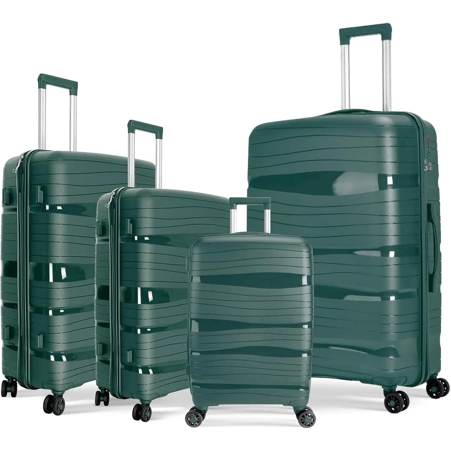 Artree 4-Piece Set of Rigid Travel Suitcases with Security Lock and 360° Double Wheels, featuring durable polypropylene construction, organized interior compartments, and lightweight design, perfect for family trips.