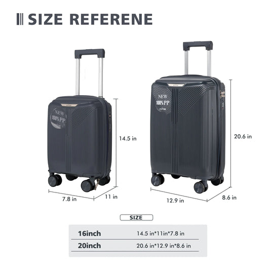 S7 STAR 2-piece suitcase set with lightweight polypropylene, featuring silent spinner wheels, 3-height lockable handle, combination locks, and a toiletry bag, ideal for travel and available in large, medium, and cabin sizes.