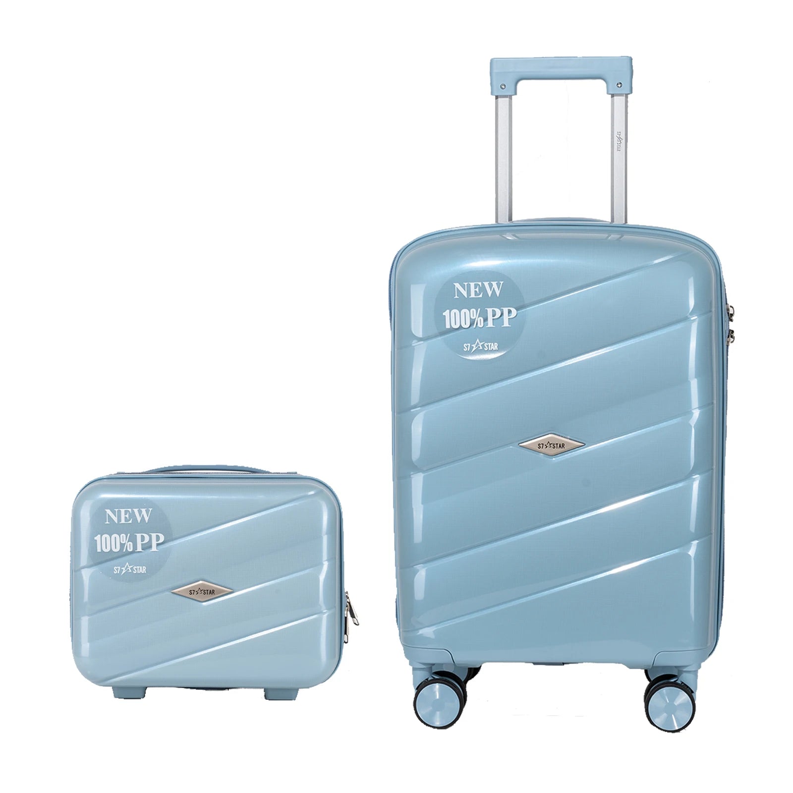 S7 STAR 2-Piece Trolley Suitcase Set, Lightweight PC Shell, Silent 360° Spinner Wheels, Telescopic Handle with 3 Heights, Durable and Scratch Resistant for Travel, Cabin and Medium Sizes with Polyester Lining.