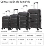 Artree 4-Piece Set of Rigid Travel Suitcases with Security Lock and 360° Double Wheels, featuring durable polypropylene construction, organized interior compartments, and lightweight design, perfect for family trips.