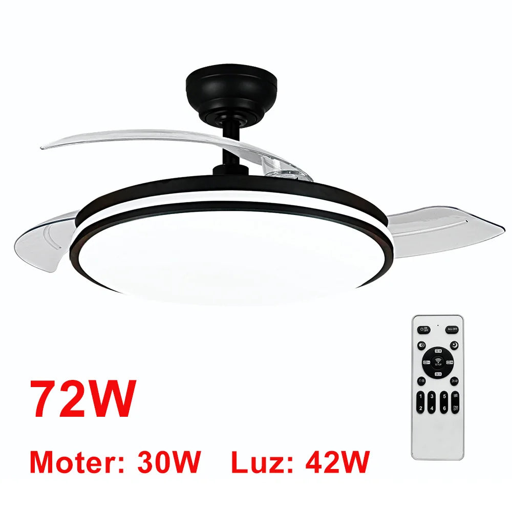 OstarkDom Ceiling Fan with Light 132cm, remote control, silent DC motor with 6 speeds, CCT dimmable LED light, timer function, modern aluminum and wood design, ideal for living rooms and bedrooms.