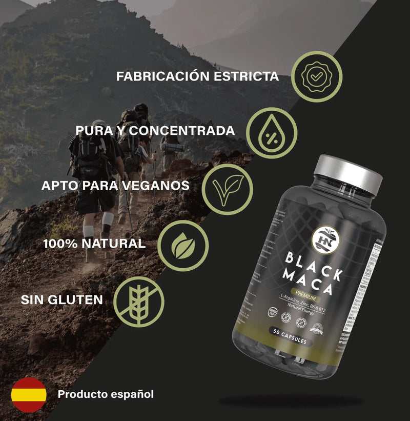 Hn - healthy nutrition black andina peruvian maca with l arginine - high concentration - vitamins b6 and b12 help reduce tiredness and fatigue - maca for men and women (50 caps)