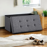 Elegant Linen Puff Storage Ottoman - Durable Footrest Stool for Living Room, Bedroom, or Entryway, Supports up to 300 kg with 89L Storage Space, Foldable and Easy to Assemble, Versatile Cube Bench for Multiple Uses
