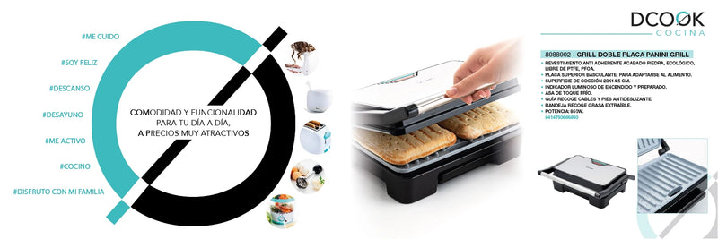 Dcook grill double steel plate 850w, small appliance, electric toaster, electric sandwich maker, electric grill for toast, non-stick, non-slip, cold touch handle, get easy breakfast