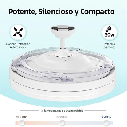 OstarkDom Ceiling Fan with Light 132cm, remote control, silent DC motor with 6 speeds, CCT dimmable LED light, timer function, modern aluminum and wood design, ideal for living rooms and bedrooms.
