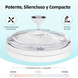 OstarkDom Ceiling Fan with Light 132cm, remote control, silent DC motor with 6 speeds, CCT dimmable LED light, timer function, modern aluminum and wood design, ideal for living rooms and bedrooms.