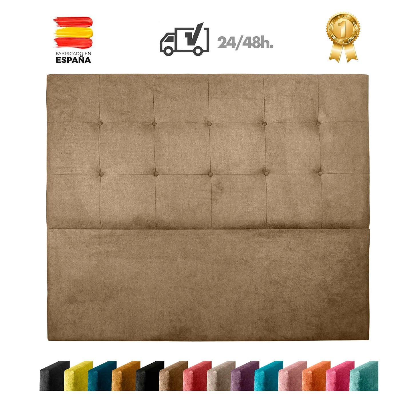 Custom Made Faux Leather Headboard Model Caribe 2 by Fisio Dreams, designed in Azahar color with MDF material, CE certified, easy to clean and includes hardware, perfect for modern beds.