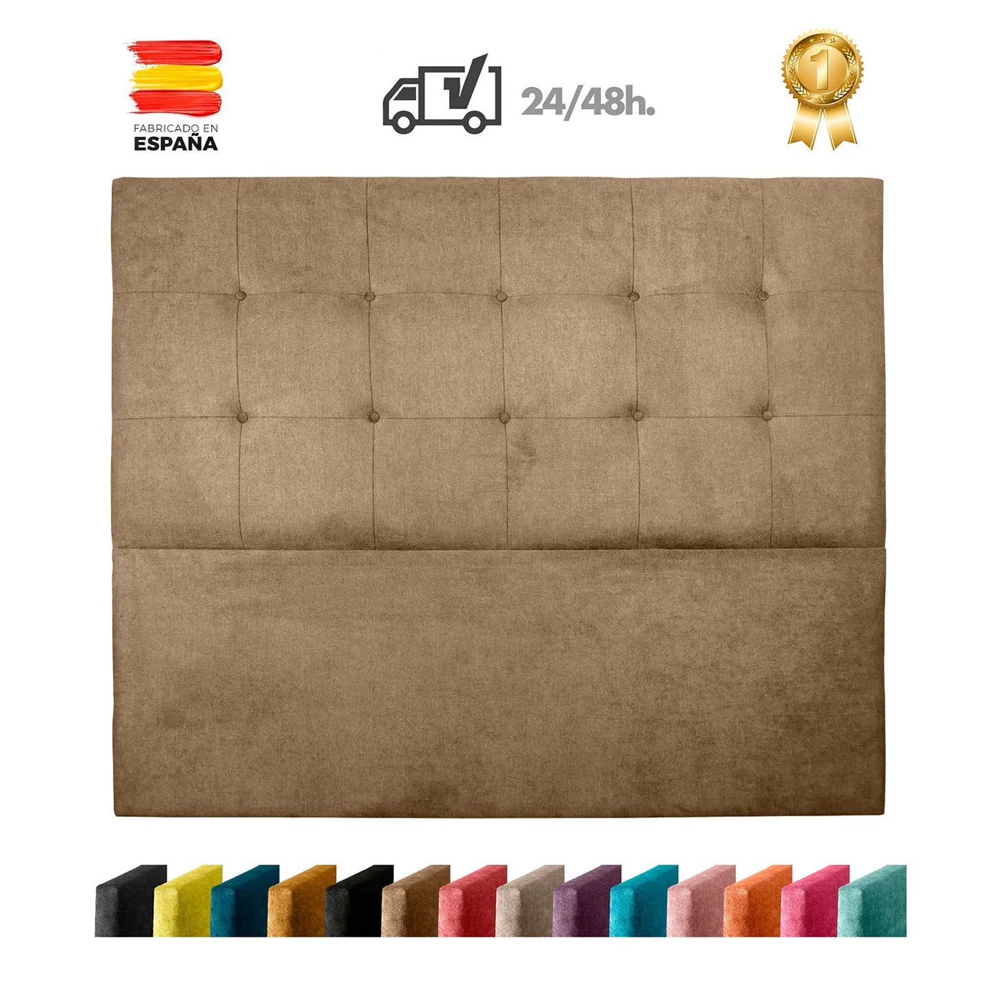 Custom Made Faux Leather Headboard Model Caribe 2 by Fisio Dreams, designed in Azahar color with MDF material, CE certified, easy to clean and includes hardware, perfect for modern beds.
