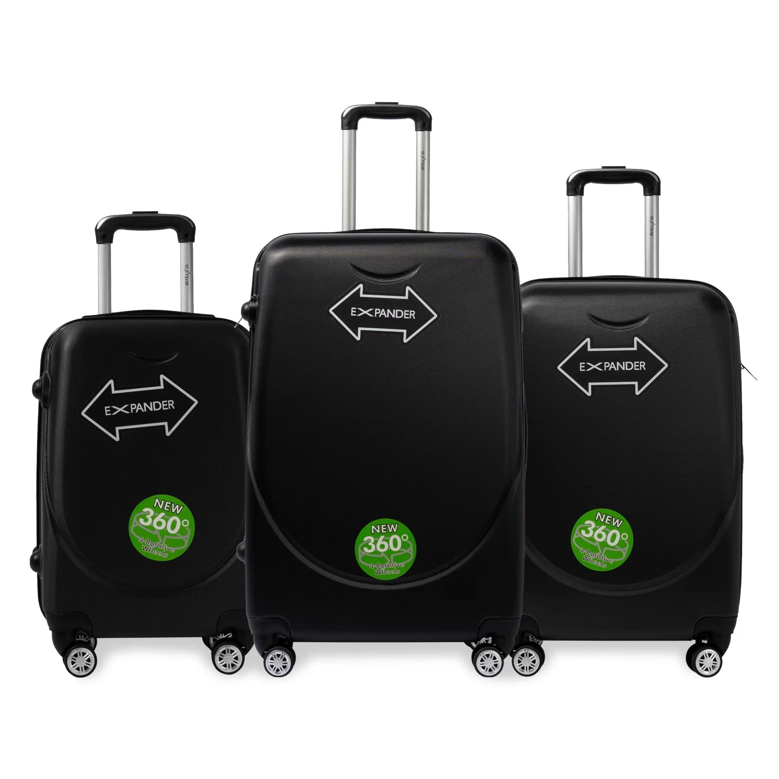S7 STAR ABS luggage set with 4 pieces of suitcases in sizes 18/20/24/28 inches featuring 360° silent wheels, durable ABS material, and organized interior compartments for business and travel.