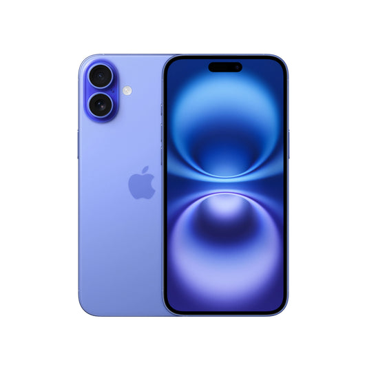 Apple iPhone 16 Plus smartphone with 6.7" display, A18 processor, 128GB storage, dual SIM, 48MP dual camera, iOS 18, and CE certified in blue, featuring high resolution and 5G connectivity.