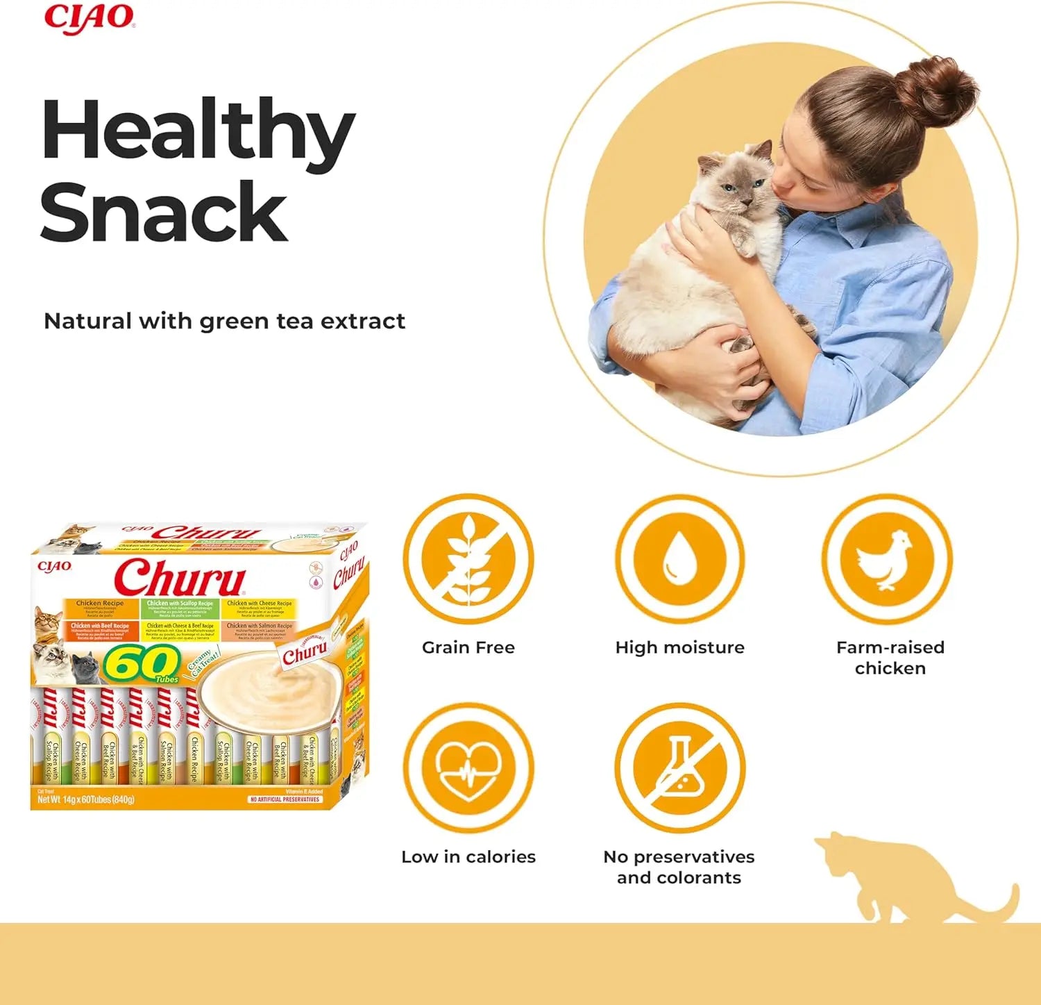 Inaba Churu Box - Cat Treats - Healthy Tuna-Based Snacks, Various Flavors - Creamy Texture - No Grains, Preservatives, Dyes - 60x14g