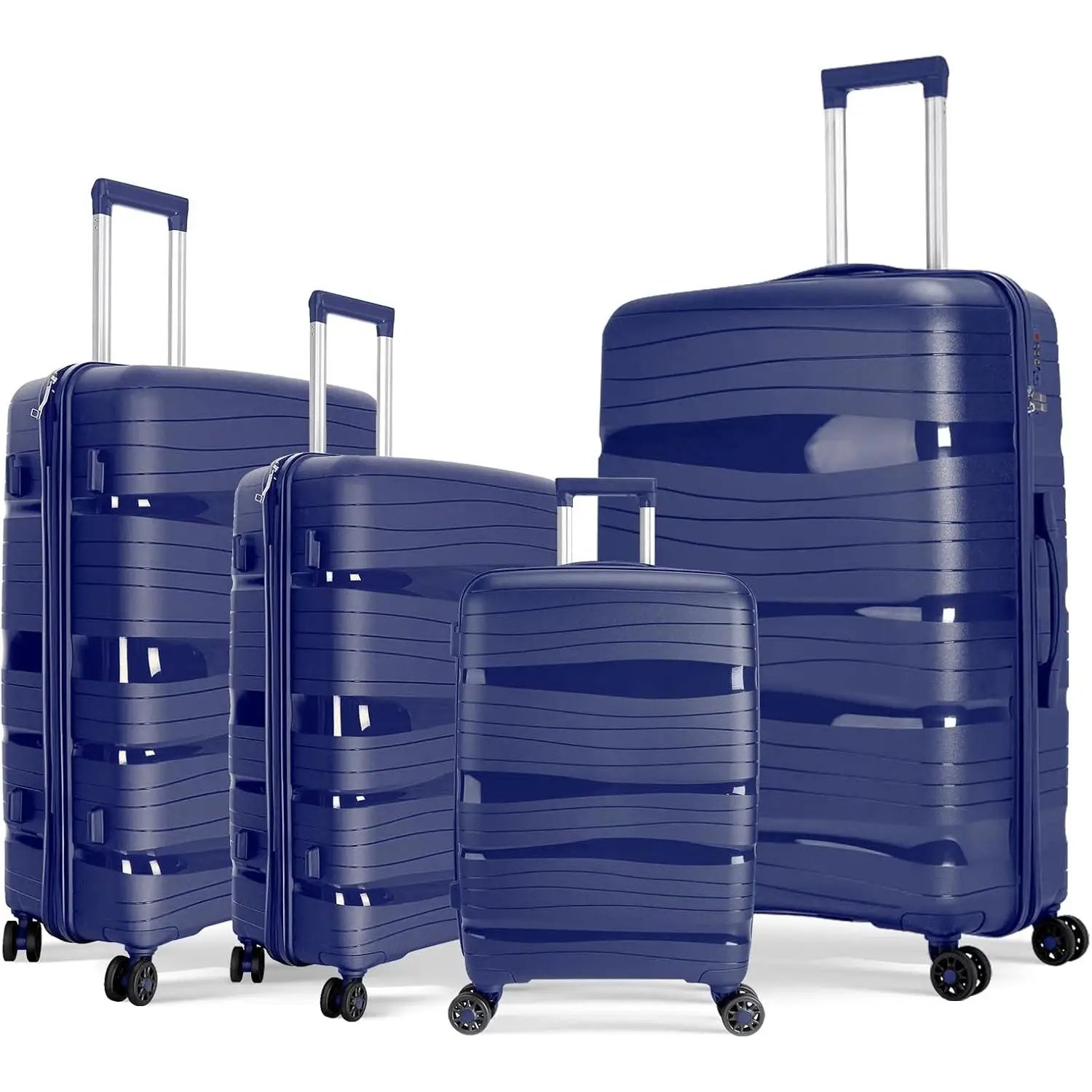 Artree 4-Piece Set of Rigid Travel Suitcases with Security Lock and 360° Double Wheels, featuring durable polypropylene construction, organized interior compartments, and lightweight design, perfect for family trips.