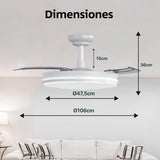 OstarkDom Ceiling Fan with Light 132cm, remote control, silent DC motor with 6 speeds, CCT dimmable LED light, timer function, modern aluminum and wood design, ideal for living rooms and bedrooms.
