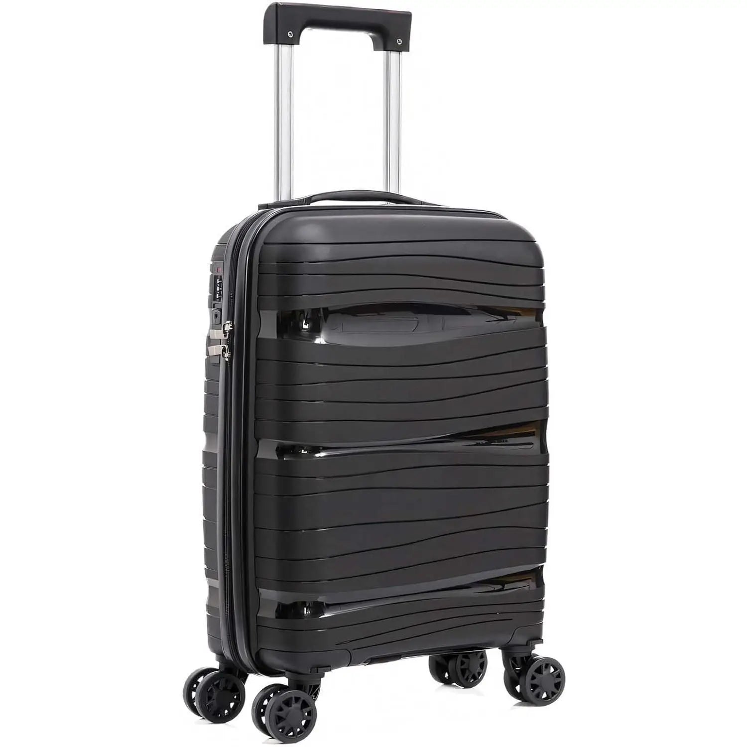 Artree 4-Piece Set of Rigid Travel Suitcases with Security Lock and 360° Double Wheels, featuring durable polypropylene construction, organized interior compartments, and lightweight design, perfect for family trips.