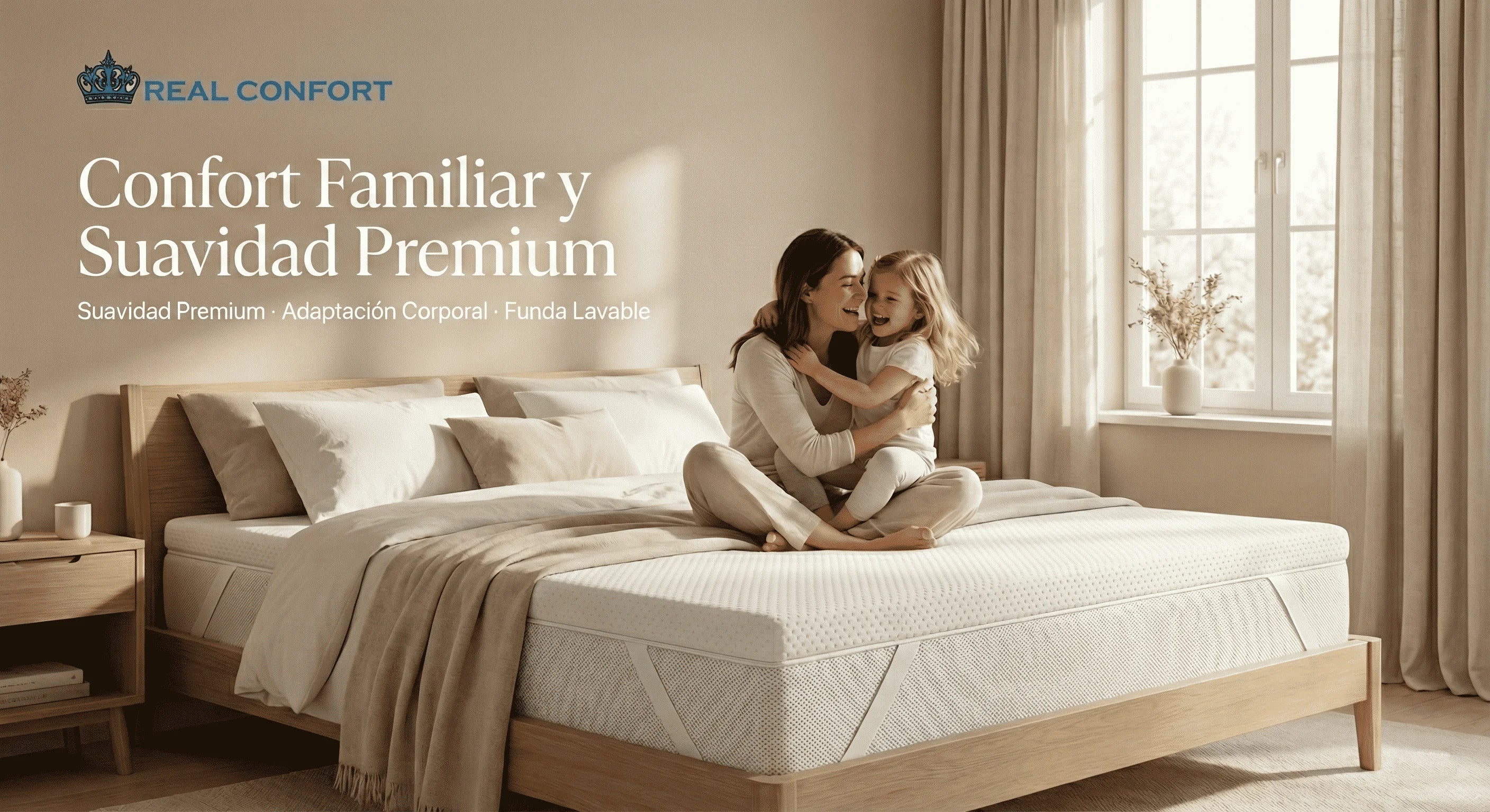 REAL CONFORT Topper 100% Authentic High Density Viscoelastic Mattress, breathable and washable cover, anti-allergic, designed for maximum comfort and stability with non-slip straps, made in Spain for better sleep quality.