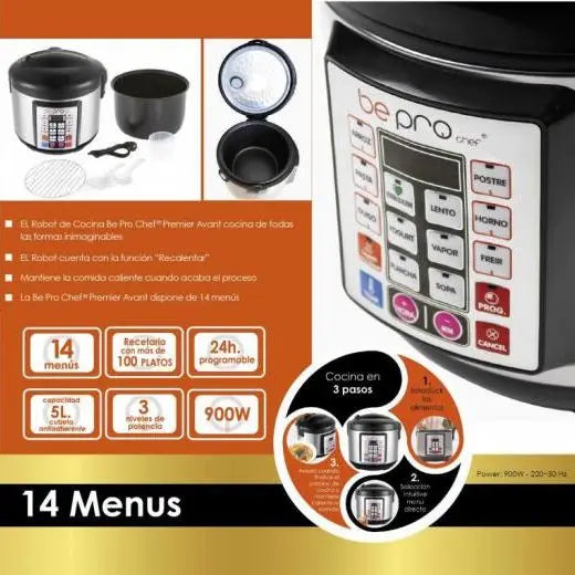 Beprohome bepro chef premier plus avant 14 menus 5l programmable kitchen robot