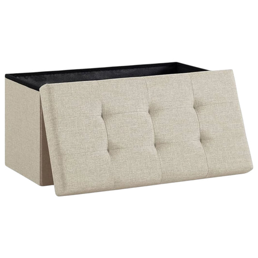 Elegant Linen Puff Storage Ottoman - Durable Footrest Stool for Living Room, Bedroom, or Entryway, Supports up to 300 kg with 89L Storage Space, Foldable and Easy to Assemble, Versatile Cube Bench for Multiple Uses
