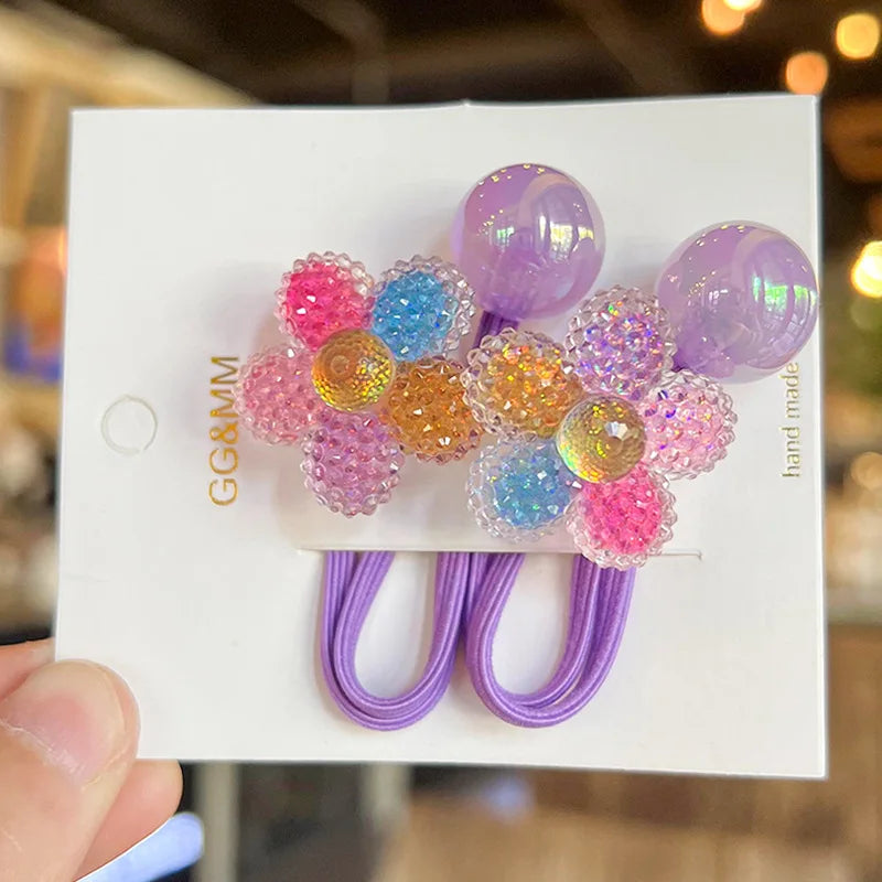 Elastic Hair Bands for Girls, Lovely Cartoon, Morango, Doces, Princesa, Acessórios de cabelo para crianças, Laços de cabelo para crianças, Baby Headwear, 2 peças