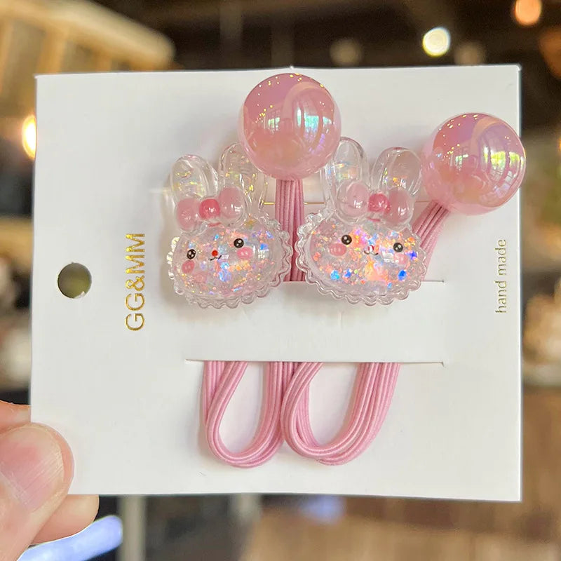 Elastic Hair Bands for Girls, Lovely Cartoon, Morango, Doces, Princesa, Acessórios de cabelo para crianças, Laços de cabelo para crianças, Baby Headwear, 2 peças