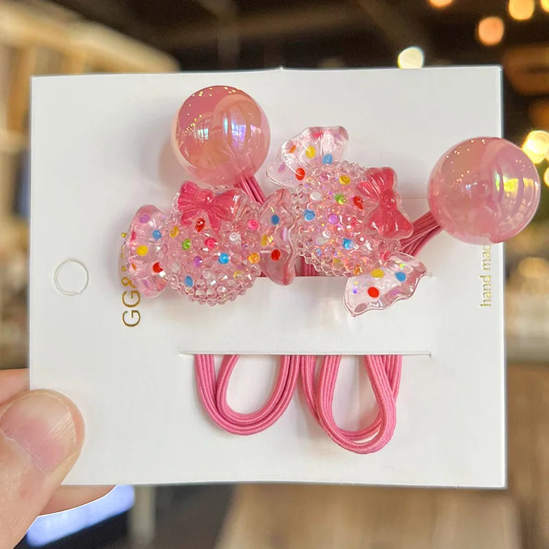 Elastic Hair Bands for Girls, Lovely Cartoon, Morango, Doces, Princesa, Acessórios de cabelo para crianças, Laços de cabelo para crianças, Baby Headwear, 2 peças