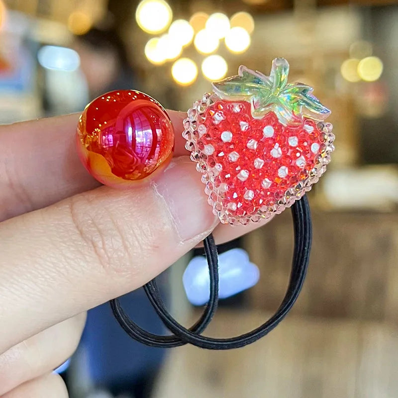 Elastic Hair Bands for Girls, Lovely Cartoon, Morango, Doces, Princesa, Acessórios de cabelo para crianças, Laços de cabelo para crianças, Baby Headwear, 2 peças