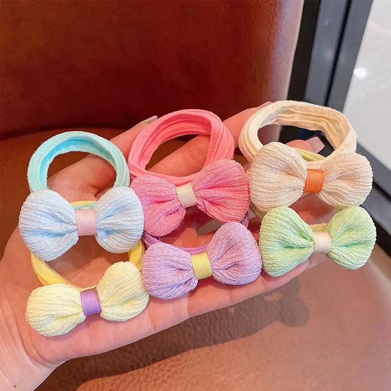 Elastic Nylon Flower Laços de Cabelo para Meninas, Candy Elastic Bow Bands, Pigtails Hair Rope, Rubber Headband, Scrunchies Acessórios, Bonito, 6 Pcs