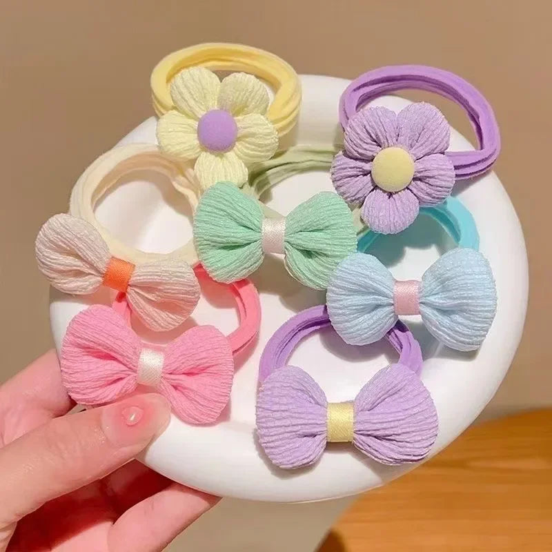 Coleteros elásticos de nailon con flores para niñas, lazos elásticos con forma de caramelo, coletas, diadema de goma, accesorios para coleteros, bonitos, 6 unidades 