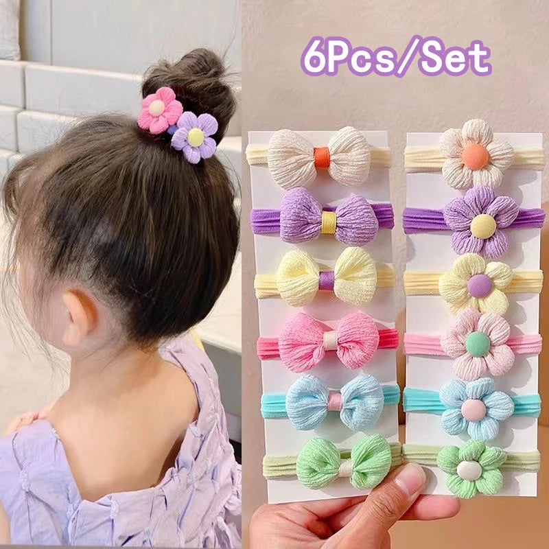 Coleteros elásticos de nailon con flores para niñas, lazos elásticos con forma de caramelo, coletas, diadema de goma, accesorios para coleteros, bonitos, 6 unidades 