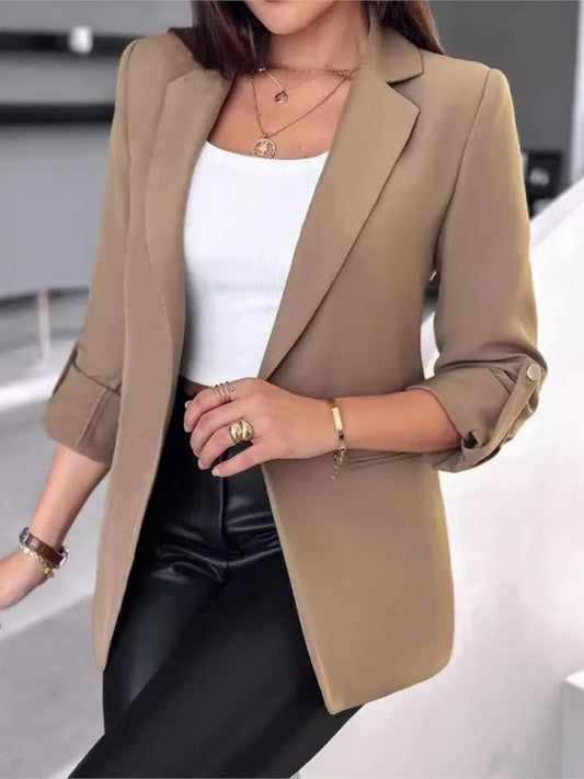 Elegante cardigan feminino blazer novo 2024 outono inverno manga longa casual cor sólida casaco jaqueta para mulher blazers finos